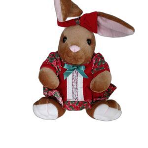 Holiday Christmas Velveteen Rabbit 14" Plush Red Dress Vintage 1995 Commonwealth